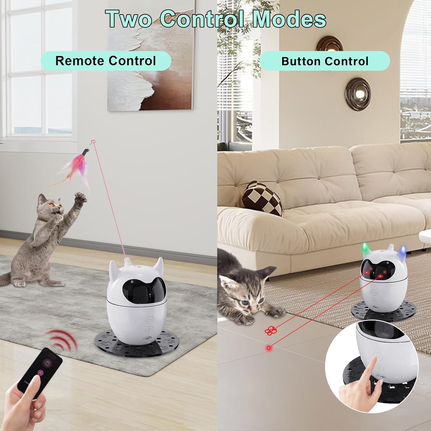Cat Toy, Automatic & Remote Control, 2In1 Rechargeable - Rotating Feather & Dual Light, Cat Toy for Indoor Cats Kittens