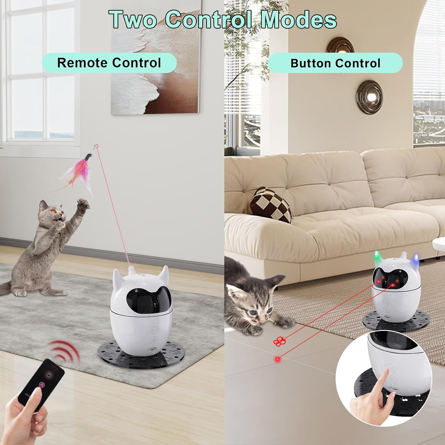 Cat Toy, Automatic & Remote Control, 2In1 Rechargeable - Rotating Feather & Dual Light, Cat Toy for Indoor Cats Kittens