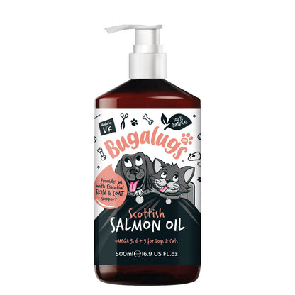 Bugalugs 100% Pure Salmon Oil for Dogs, Cats & Pets 500Ml, Healthy Skin & Coat