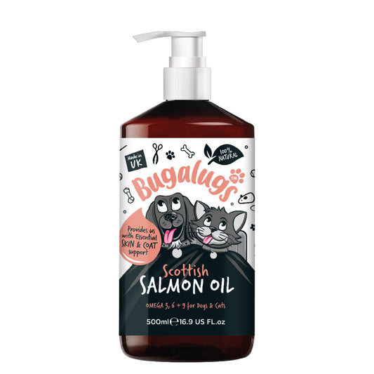 Bugalugs 100% Pure Salmon Oil for Dogs, Cats & Pets 500Ml, Healthy Skin & Coat
